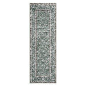 Washable Area Rug for Entryway Moss Soft Non-Slip Indoor Door Mat Distressed Floral Low-Pile Kitchen Rugs - 1 of 4