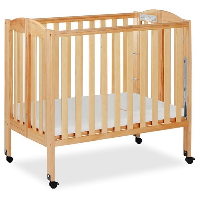 Natural Pine Convertible Folding Portable Crib with Locking Wheels