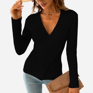 Women's Ribbed Surplice Wrap Sweater - Cupshe - 1 of 4
