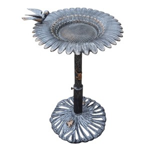 34" Metal Sunflower BirdBath - Antique Pewter - Oakland Living: Freestanding, Weather-Resistant - 1 of 4