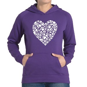 LA Pop Art Women's Word Art Hooded Sweatshirt -Paw Prints Heart - 1 of 4