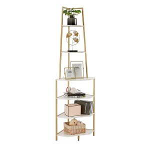 VECELO 69 in. Corner Shelf, 6-Tier Industrial Bookshelf with Metal Frame, Tall Plant Stand with Open Shelves for Small Space, Brown/Gold - 1 of 4
