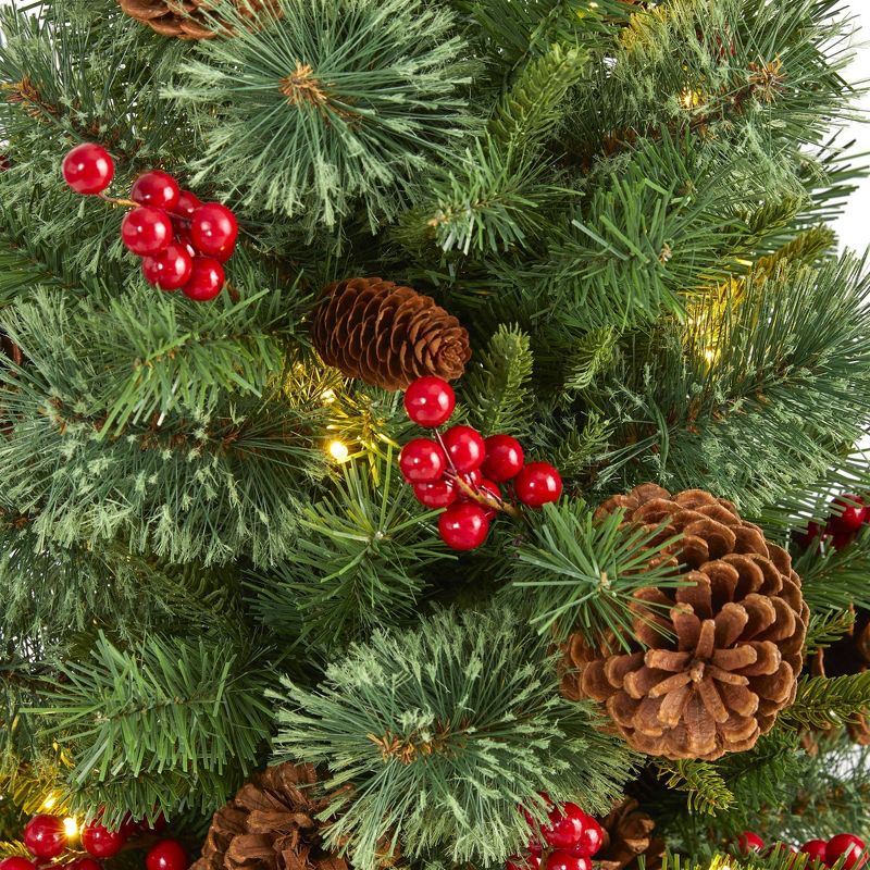 3ft Nearly Natural Pre-Lit LED Norway Mixed Pine with Pinecones and Berries Artificial Christmas Tree Clear Lights, 4 of 10