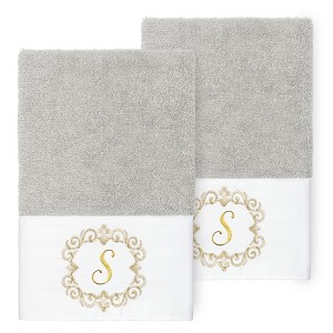 Linum Home Textiles 100% Turkish Cotton MONICA Gold Thread 2PC Embellished Hand Towel Set - 1 of 3
