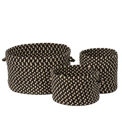 Colonial Mills Early Years Braided Toy Storage 3-Piece Basket Set, 10"x10"x10"/12"x12"x8"/16"x16"x10", Sandy Black, 3 Count