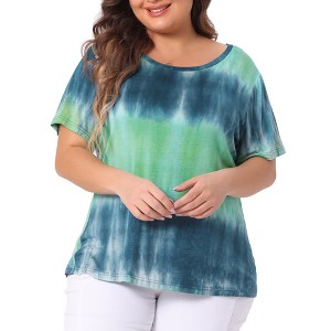 Agnes Orinda Women's Plus Size Round Neck Short Sleeve Multi Color Dye Casual Blouses - 1 of 4