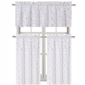 Kate Aurora Metallic Lattice Clover Ultra Luxurious Complete Kitchen Curtain Tier & Valance Window Curtains Set - 1 of 1
