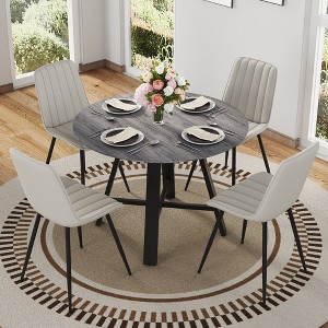 5 PCS Round Dining Table Set Modern Dining Set Kitchen Table Set with 4 Upholstered Chairs, Black/Gray/White/Brown-Modernluxe - 1 of 4