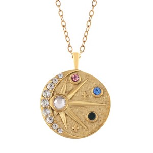 Anna-Kaci Women's Stainless Steel Necklace with 18K Gold Plated Cosmic Pendant, Colorful Zircon Accents, Adjustable Chain-Gold - 1 of 4