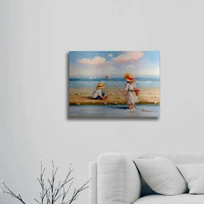 16x22 Light Blue and Tan Brushed Aluminum Beach Scene Art