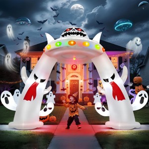 HOMDOX 11 ft Halloween Inflatable Arch Outdoor Decoration/Gift Ghost UFO Built-in Blower|Red Eye Dimming Ghost/Changing Light|Yard Lawn Party - 1 of 4