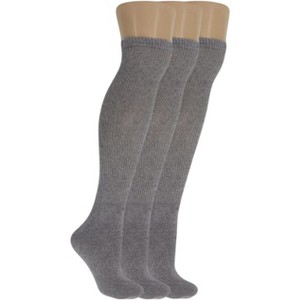 Men's Diabetic Knee High Socks 3 Pairs – Non-Binding, Breathable Cotton, Cushioned Fit – Sizes 9–15 – Black, Gray, White AWS/American Made - 1 of 3