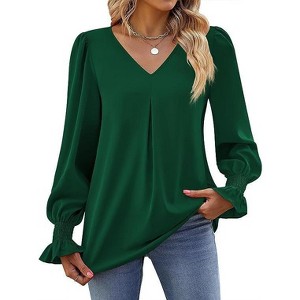 Clearlove Womens 2025 Business Casual Blouses Dressy Long Sleeve V Neck Tops Office Chiffon Shirt - 1 of 4