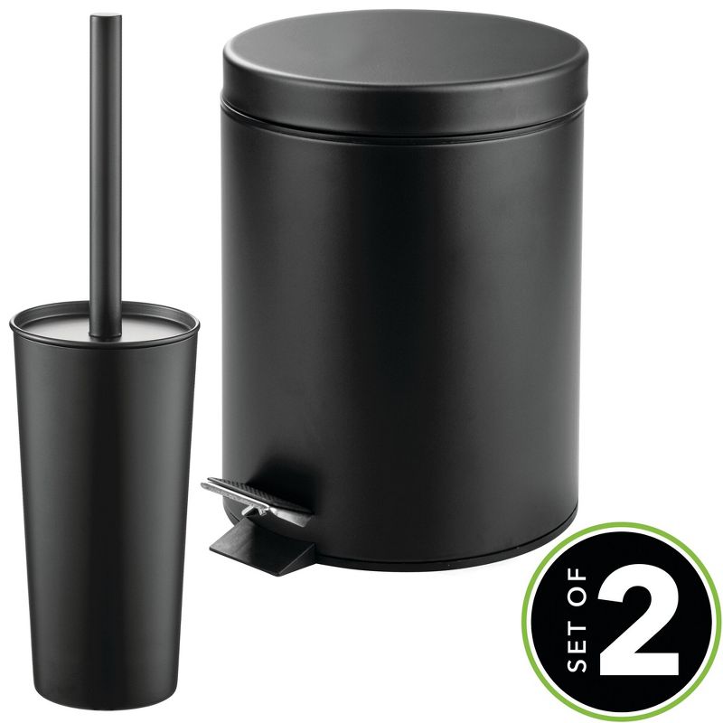 mDesign Toilet Brush Holder and Step Trash Can, 2 Pack, 2 of 9