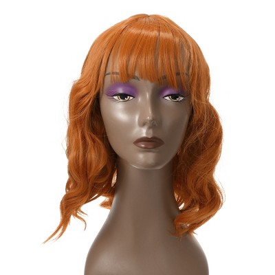 Unique Bargains Women Curly Shoulder Length Human Hair Wigs with Wig Cap 200g