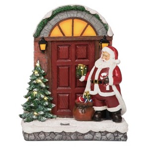 Transpac Resin 12.2 in. Multicolored Christmas Light Up Jolly Santa Scene Decor - 1 of 2