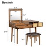 HDZNVF 43.3 inch Classic Wood Makeup Vanity Set with Flip top Mirror and Stool, Brown - 3 of 4