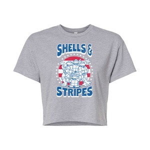 Women's - Teenage Mutant Ninja Turtles - Shells And Stripes Cropped Graphic T-Shirt - 1 of 4