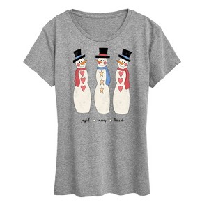 Women's - Instant Message - Joyful Merry Blessed Christmas Snowmen Short Sleeve Graphic T-Shirt - 1 of 4