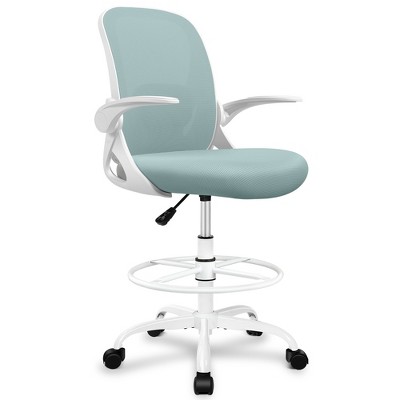 KERDOM Drafting Chair Tall Office Chair with Flip-up Armrests Executive Ergonomic Computer Chair, Light Blue