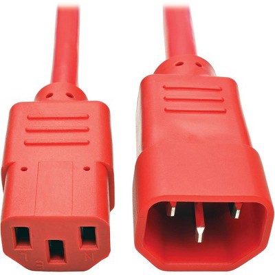 Tripp Lite 2ft Heavy Duty Power Extension Cord 15A 14 AWG C14 to C13 Red 2' - For Computer, Scanner, Printer, Monitor, Power Supply, Workstation