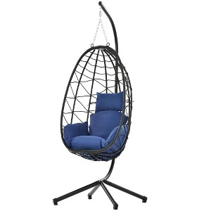 37.4"Egg Chair with Stand Indoor Outdoor Swing Chair Patio Wicker Hanging - 1 of 4