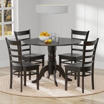 Glenwillow Home 42" Round Double Drop-Leaf Dining Table + Slat Back Dining Chairs Dining Set