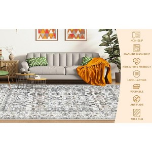 Vintage Machine Washable Area Rug for Living Room Non Slip Distressed Floral Printed Carpet - 1 of 4