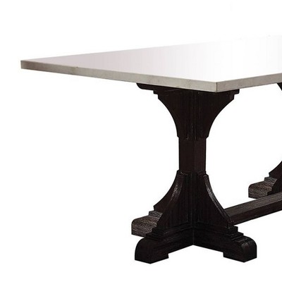 Transitional Reclaimed Wood & White Marble Dining Table, Weathered Espresso