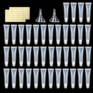 LotFancy 40 Pcs 15ml Empty Lip Gloss Tubes, Clear Refillable Tubes with 2 Funnels, 40 Stickers - 1 of 4