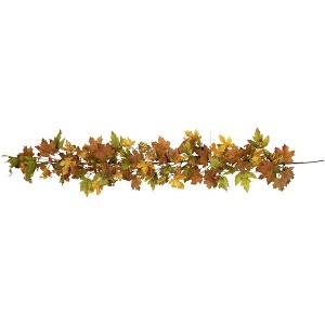 Northlight Maple Leaves and Berries Artificial Fall Harvest Garland - 5' x 8" - Brown and Orange - 1 of 4