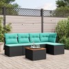 vidaXL 6 Piece Patio Sofa Set with Cushions Black Poly Rattan - Black and Blue - 2 of 4