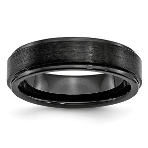 Black Bow Jewelry Black Ceramic, 6mm Ridged Edge Comfort Fit Band - 1 of 4