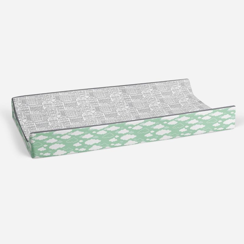 Bacati - Clouds in the City Mint/ Cityscape Quilted Changing Pad Cover, 3 of 10