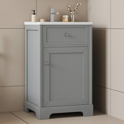 ALEXOUN 20-inch Solid Wood Bathroom Vanity Set with Ceramic Sink,Free Standing Bathroom Vanity Cabinet with Soft Closing Door and Storage Rack
