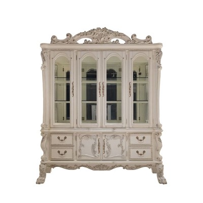 Bone White Lighted China Cabinet with Glass Shelves