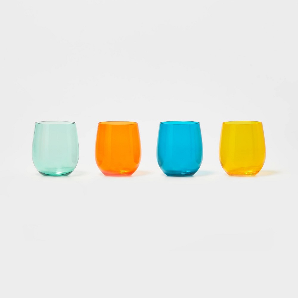 Photos - Glass 14oz 4pk Stemless Wine Glasses Orange/Blue/Yellow - Sun Squad™