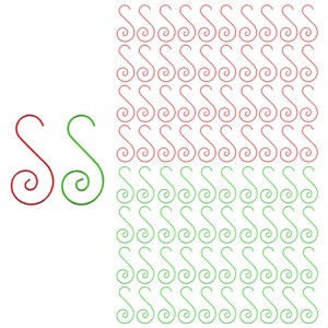 Wrapables Christmas Tree Ornament Hooks, S-Shaped Swirl Hooks for Hanging Decorations (Pack of 80), Red & Green - 1 of 4