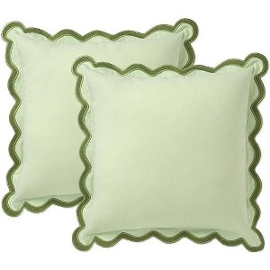 Folkulture Throw Pillow Covers | Set of 2 (18 x 18) Scalloped Pillow Cover | Green Decorative Pillows Boho Throw Pillows for Couch & Living Room - 1 of 4