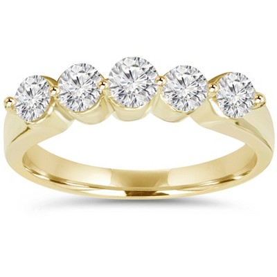 Pompeii3 3/4Ct Diamond Five Stone Single Prong Wedding Ring 10k Yellow Gold