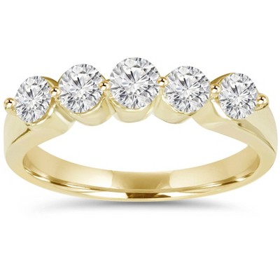 Pompeii3 3/4ct Diamond Five Stone Single Prong Wedding Ring 10k Yellow ...