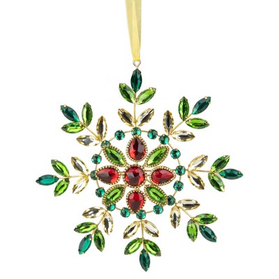 Northlight 6.5-Inch Green and Red Gem Stone Snowflake Christmas Ornament