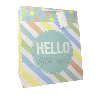 XLarge 'Hello Little One' Striped Baby Shower Gift Bag - Spritz™