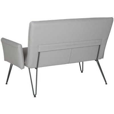 Gray Faux Leather Flared Arm Settee with Metal Legs