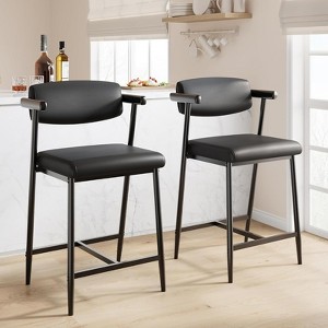 Bar Stools Set of 2, 26.5" Counter Height with Armrests & Footrest, 300Lbs Capacity, Upholstered Thick Cushion Bar Chairs for Kitchen/Bar - 1 of 4