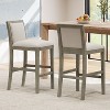 Sapphtopaz Modern Bar Stools Set of 2, Upholstery High Chair with Wood Legs, Dining Chairs with Mid Back, Barstools for Kitchen Island - 2 of 4
