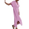 Imily Bela Women's striped dress, striped dress, short-sleeve V-neck knit dress, sexy slit, loose long collared sweater dress - 2 of 4