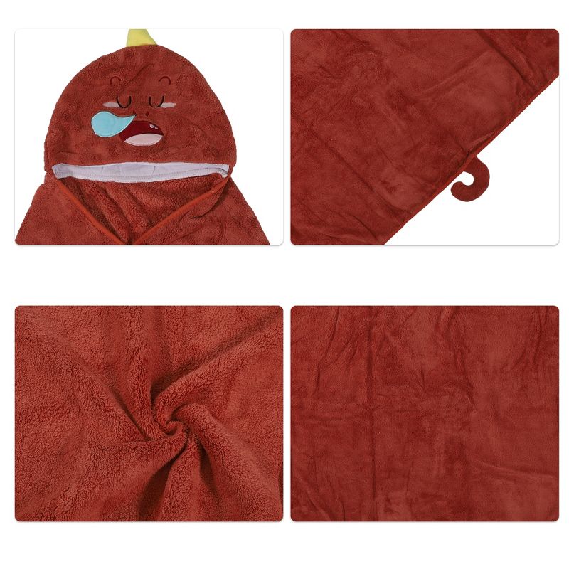 Unique Bargains Soft Absorbent Coral Fleece Hooded Towel for Bathroom Classic Design 53"x31" Wine Red 1 Pc, 3 of 7