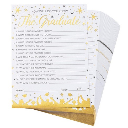 Juvale 2019 Graduation Party Game How Well Do You Know The Graduate 50 Pack Game Cards Grad Party Supplies White And Gold Target