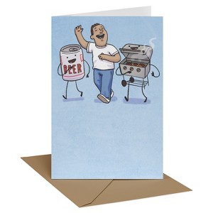 Recycled Paper Greetings Father's Day Card Beer Man Grill - 1 of 3